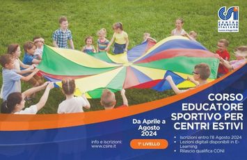 EDUCATORE SPORTIVO CENTRI ESTIVI - Corso 1° livello -  Aprile 2024 - e-learning
